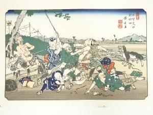 歌川広重・渓斎英泉　木曽街道六十九次　岩村田　手摺浮世絵木版画